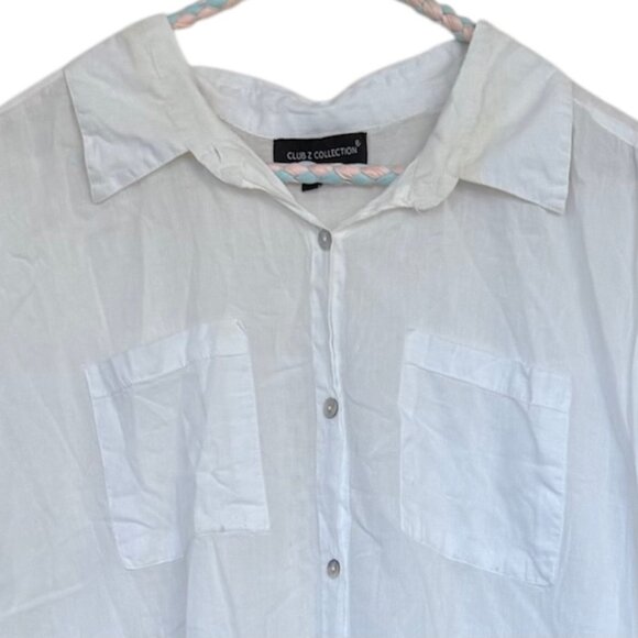 Club Z White Button Up Shirt Dress Cover Up M Embroidery Crochet Beachy Coastal - Picture 6 of 10